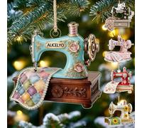 Personalized Floral Sewing Machine Ornament,Custom Name 2D Flat Christmas Tree Decor Gift for Seamstress Quilter Tailor,Vintage Sewing Lover Keepsake Ornament