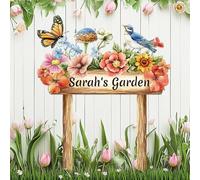 Personalized Flower Garden Signs with Stake,Custom Bird Metal Sign for Outside,Customized Butterfly Floral Welcome Plaque Housewarming Gifts for Gardener,Gardening Decor for Lawn Porch Yard Outdoor