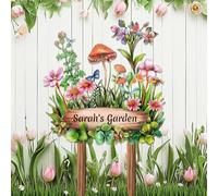 Personalized Flower Garden Signs with Stake,Custom Mushroom Metal Sign for Outside,Customized Butterfly Floral Welcome Plaque for Birthday Housewarming Gift,Gardening Ornaments for Lawn Yard Outdoor