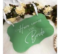 Personalized Flower Girl Wedding Sign,Custom Vinyl Here Comes The Bride Ring Bearer Sign, Rustic Decor(Green)