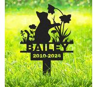 Personalized Flowers Cat Memorial Grave Marker Garden Stake Custom Metal Cats Memorial Plaque Garden Decor Sculpture Yard Sign with Stake, Cat Remembrance Gifts Burial Marker for Outdoors