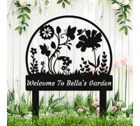Personalized Flowers Yard Stake Custom Butterfly Floral Garden Sign with Stakes, Customized Flowers Garden Plaque Sturdy Metal Lawn Yard Sign For Outdoors