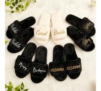 Personalized Fluffy Slippers For Quinceanera, Custom Mis Quince Slippers, Bridesmaid Gifts, Mama De La Quince Slippers, Fluffy Bachelorette Hen Bride Birthday Gifts(Black)