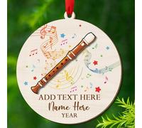 Personalized Flute Instrument 2 Layer Wooden Ornament Gift for Flutist Brother Sister Coworker Friends, Custom Text Year Name Flute Player Christmas Ornaments 2025, Flutes Musical Instrument Ornament