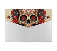 Personalized Folder for Office, Red Rose Sugar Skull File Folders with 6 Pack Pockets for Home, Portable File Jacket for Business, Expandable Folder for Organizing Paper