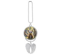 Personalized Foolish Cute Animal Car Rearview Mirror Ornament Double Side Custom Photo Picture Car Hanging Pendant Accessories Alloy Angel Wings Vehicle Decoration Silver