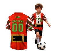 Personalized Football Jersey Kit with Christmas Themed Print, Custom Numbers, Personal Names, and Team Logos for Family Matching, Youth, and Children's Soccer Shirts Jerseys Red