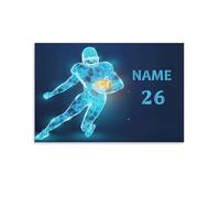 Personalized Football Poster & Canvas, Abstract Football Player Wall Art, Custom Name Number Home Decor For Son, Boy, Men 24x36inch(60x90cm)