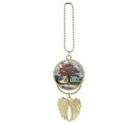 Personalized Forest Rural Roads Car Rearview Mirror Ornament Double Side Custom Photo Picture Car Hanging Pendant Accessories Alloy Angel Wings Vehicle Decoration Golden