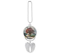 Personalized Forest Rural Roads Car Rearview Mirror Ornament Double Side Custom Photo Picture Car Hanging Pendant Accessories Alloy Angel Wings Vehicle Decoration Silver