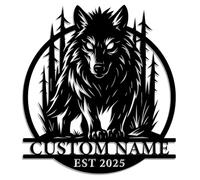 Personalized Forest Wolf Metal Sign - Rustic Wildlife Decor for Cabin, Hunting Lodge, or Man Cave (Style-3)