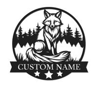 Personalized Fox Metal Sign, Custom Name Cabin Wall Art, Rustic Ranch Decor, Wildlife Lover Gift, Hunting Lodge Plaque, Farmhouse Welcome Sign, Outdoor Animal Accent (Style-4)