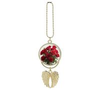 Personalized Fresh Red Roses Car Rearview Mirror Ornament Double Side Custom Photo Picture Car Hanging Pendant Accessories Alloy Angel Wings Vehicle Decoration Golden