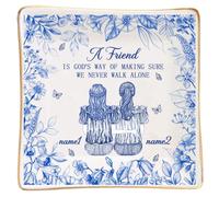 Personalized Friend Ceramic Jewelry Tray Custom A Friend Is God's Way of Making Sure We Never Walk Alone Floral Ring Dish Sisters Name Portrait Friendship Gift for Bestie Sisters Birthday Xmas