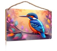 Personalized Front Door Sign Colorful Bird On A Branch with Autumn Leaves Wooden Sign Fall Office Decor Front Door Sign Funny(23X35CM)
