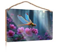 Personalized Front Door Sign Dreamy Dragonfly in The Enchanted Garden Wooden Sign Fall Office Decor Front Door Sign Funny(15X28CM)
