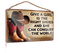 Personalized Front Door Sign Give A Girl The Right Shoes, She Can Conquer The World Wooded Sign Bathroom Decor Wall Art Decor For Bedroom(23X35CM)