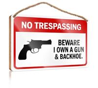 Personalized Front Door Sign No Trespassing: Gun and Backhoe Owner Wooden Sign Fall Office Decor Front Door Sign Funny(20X30CM)