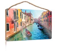 Personalized Front Door Sign Venetian Canals: A Gondola Journey Wooden Sign Fall Office Decor Front Door Sign Funny(20X30CM)