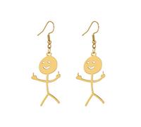Personalized Funny Doodle Pendant Necklace Smiley Middle Finger Trendy Cool Statement Creative Choker Unique Stainless Steel Handmade Friendship Jewelry Gift Boy Girl Women Teen (gold earring)