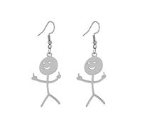 Personalized Funny Doodle Pendant Necklace Smiley Middle Finger Trendy Cool Statement Creative Choker Unique Stainless Steel Handmade Friendship Jewelry Gift Boy Girl Women Teen (silver earring)