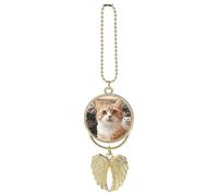 Personalized Funny Pet Cat Car Rearview Mirror Ornament Double Side Custom Photo Picture Car Hanging Pendant Accessories Alloy Angel Wings Vehicle Decoration Golden