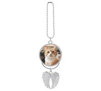 Personalized Funny Pet Cat Car Rearview Mirror Ornament Double Side Custom Photo Picture Car Hanging Pendant Accessories Alloy Angel Wings Vehicle Decoration Silver