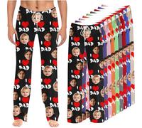 Personalized Funny Photo Face Pajama Pants for Dad - I Love Dad Custom Personalized Face Photo Pyjama - Personalised Pet Photo Pajamas Pants - Funny Family Pajamas Set for Dad Him Sleepwear Birthday