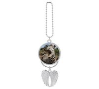 Personalized Funny Zebra Car Rearview Mirror Ornament Double Side Custom Photo Picture Car Hanging Pendant Accessories Alloy Angel Wings Vehicle Decoration Silver