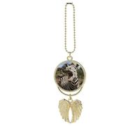 Personalized Funny Zebra Car Rearview Mirror Ornament Double Side Custom Photo Picture Car Hanging Pendant Accessories Alloy Angel Wings Vehicle Decoration Golden