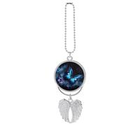 Personalized Galaxy Blue Butterfly Car Rearview Mirror Ornament Double Side Custom Photo Picture Car Hanging Pendant Accessories Alloy Angel Wings Vehicle Decoration Silver