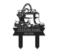 Personalized Garden Metal Sign, Custom Flower Yard Art with Stakes, Rustic Outdoor Decor, Gift for Gardeners, Botanical Wall Plaque (Style-7)