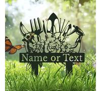 Personalized Garden Metal Sign, Custom Flower Yard Art with Stakes, Rustic Outdoor Decor, Gift for Gardeners, Botanical Wall Plaque (Style-2)