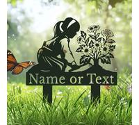Personalized Garden Metal Sign, Custom Flower Yard Art with Stakes, Rustic Outdoor Decor, Gift for Gardeners, Botanical Wall Plaque (Style-1)