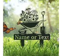 Personalized Garden Metal Sign, Custom Flower Yard Art with Stakes, Rustic Outdoor Decor, Gift for Gardeners, Botanical Wall Plaque (Style-5)