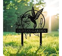 Personalized Garden Sign with Hummingbird & Flower Design - Custom Metal Yard Stake, Outdoor Lawn Name Plaque, Weatherproof Garden Decor, Gift for Gardeners & Housewarming