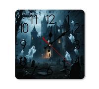 Personalized Ghost Castle Wall Clock Silent Non-Ticking Clock 9.8 Inch Small Classic Square Decorative Digital Clocks for Kitchen, Living Room, Office, Bedroom, Bathroom