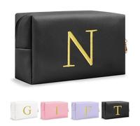 Personalized Gift Initial Makeup Bag,Preppy Gold Embroidered Letter Cosmetic Bag Stocking Stuffers for Teen Girls,Small Travel Toiletry Bag,Custom Christmas Birthday Gift for Women Mom Kids,
