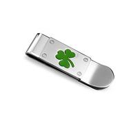 Personalized Gift Strong Good Luck Customizable Lucky Green Clover Kelly Green Shamrock Money Clip Credit Card For Men Graduation Engravable Silver Tone Stainless Steel