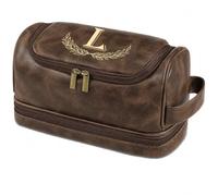 Personalized Gifts for Men, Personalized Initial Toiletry Bag with Laser Engraved Monogram, Leather Travel Kit Shaving Organizer, Unique Present Birthday Gift for Him, Husband, Boyfriend, Dad