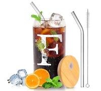 Personalized Gifts-for Women,Stylish A-Z Initial with Name, Gift for Birthday, Valentine's Day,Christmas,Teacher's Day for Mom Girlfriends Teachers,Coffee Smoothie Beer Glass with Lid Straw (F)