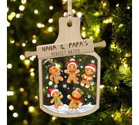 Personalized Gingerbread Family Ornament, Nana & Papa's Perfect Batch, Custom Cookies Christmas Ornaments with 1-10 Names, Rolling Pin Gingerbread Man Christmas Tree Decorations Keepsake