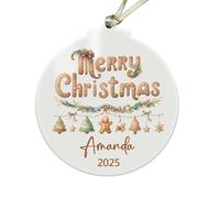 Personalized Gingerbread Merry Christmas Ornament for Kids - Custom Acrylic XMAS Tree Decoration with Cute Cookie Design for Children, Family, or Friends