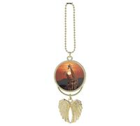 Personalized Giraffe at Sunset Car Rearview Mirror Ornament Double Side Custom Photo Picture Car Hanging Pendant Accessories Alloy Angel Wings Vehicle Decoration Golden