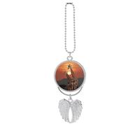 Personalized Giraffe at Sunset Car Rearview Mirror Ornament Double Side Custom Photo Picture Car Hanging Pendant Accessories Alloy Angel Wings Vehicle Decoration Silver