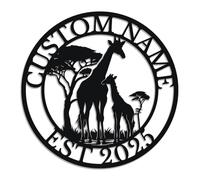 Personalized Giraffe Metal Sign, Custom Name Safari Wall Art, Nursery Animal Decor, Tall Animal Plaque, Kids Room Accent, Wildlife Lover Gift, Jungle Themed Design (Style-2)