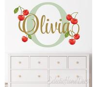 Personalized Girl Name Wall Decals with Red Cherry Design - Nursery Room Decor, Baby Girl Creative Idea, Peel-and-Stick Kids Bedroom Wall Art
