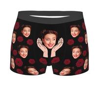Personalized Girlfriend Wife's Face Boxer Briefs Rose Flower Priend Underwear Custom Photo Funny Ugly Novelty Boxer Briefs Valentine's Day Boxer Briefs for Men Boyfriend Husband Dad