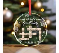 Personalized Glass Ornament, Family Puzzle Name Ornament, Family, Scrabble Christmas (Circle)