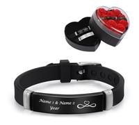 Personalized Glow in The Dark Couple Bracelet - Custom Engraved Name & Date Silicone Bracelet with 26 Pattern, Luminous Matching Love Jewelry Christmas Anniversary Valentine’s Gift for Him & Her, 21.5